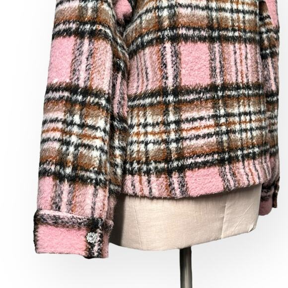 LULUS The City is Calling Plaid Pink Shacket Lagenlook Relaxed Coquette Cozy - Picture 10 of 16